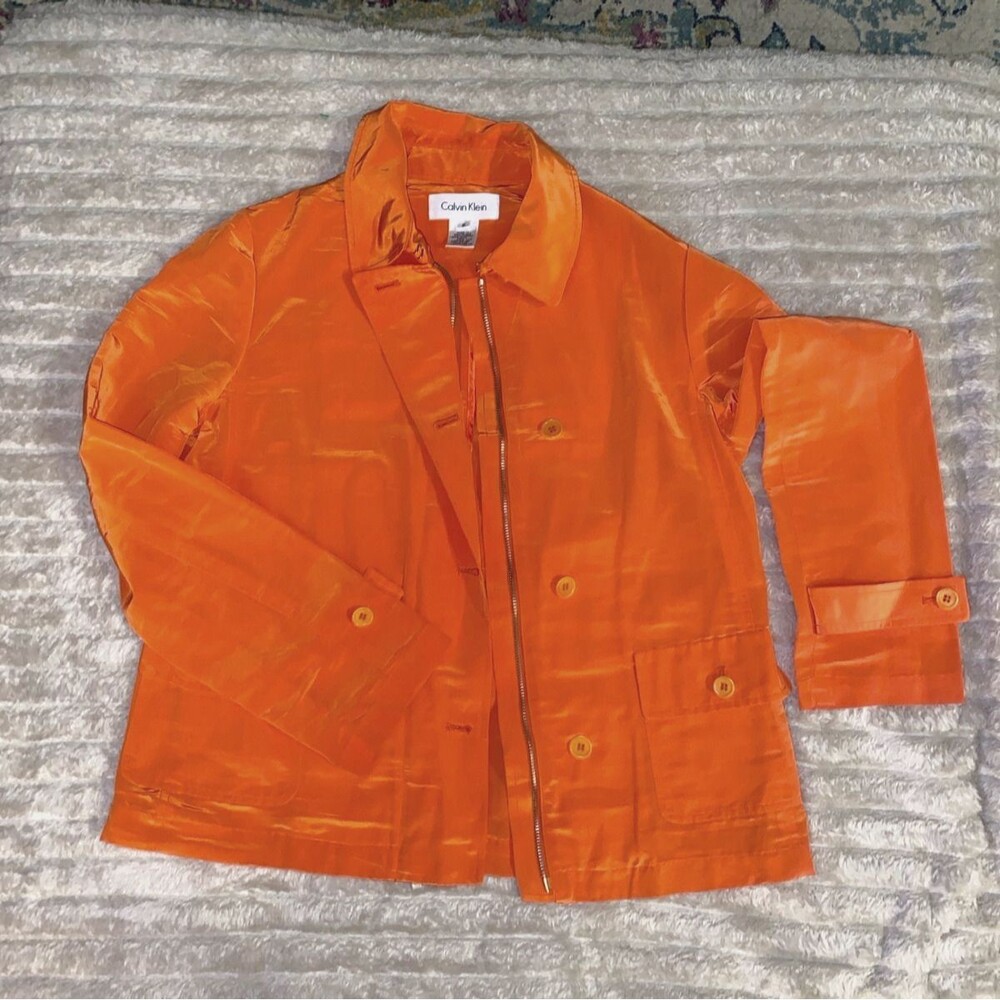 Calvin Klein Iridescent Sunset Orange Full-Zip Cargo Utility Jacket Women Small